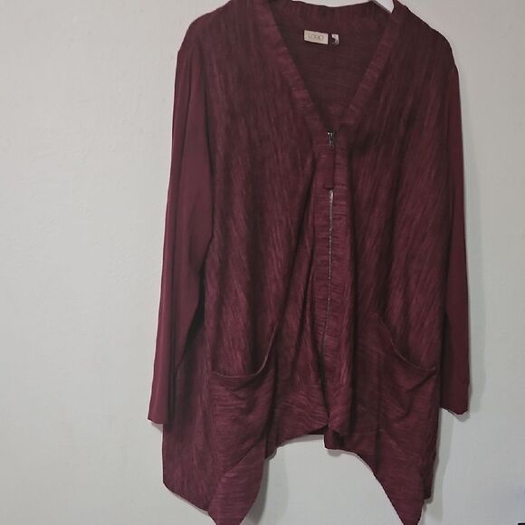 LOGO by Lori Goldstein Red Cardigan Sweater with Asymmetrical Hem - Picture 1 of 8
